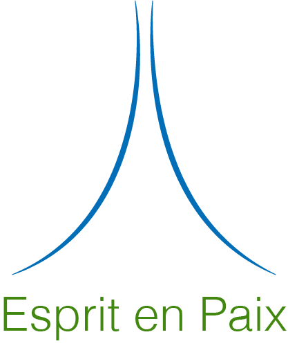 Logo (bleu) sur nom ESPRIT EN PAIX (vert) sur fond transparent