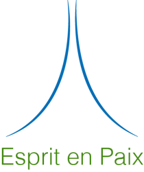 Logo (bleu) sur nom ESPRIT EN PAIX (vert) sur fond transparent