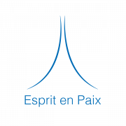 Grand Logo (bleu) sur nom ESPRIT EN PAIX (bleu) sur fond transparent